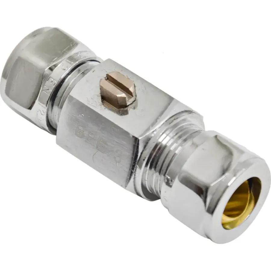 Sanitair Aansluitmateriaal > Sanivesk Kogelkraan Mini Recht Knel 15mmx3/8"M Chroom