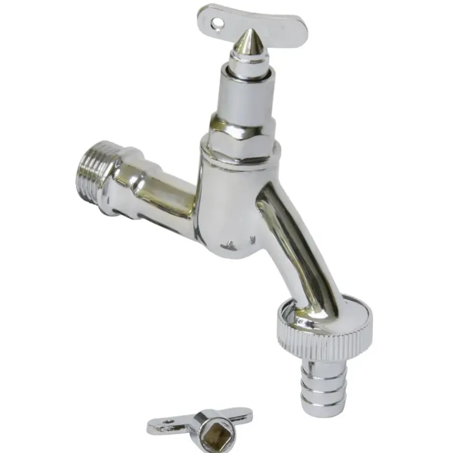 Sanitair Aansluitmateriaal > Sanivesk Tapkraan + Slangkoppeling 1/2"M + 2 Sleutels Chroom