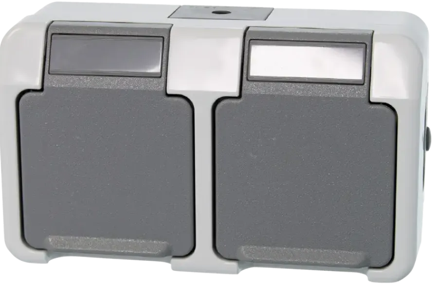 Buiten Schakelmateriaal|Opbouw Schakelmateriaal > Schneider Electric Aquastar spatwaterdicht geaard stopcontact dubbel horizontaal