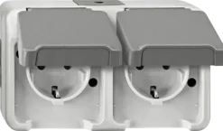 Buiten Schakelmateriaal|Opbouw Schakelmateriaal > Schneider Electric Aquastar spatwaterdicht geaard stopcontact dubbel horizontaal