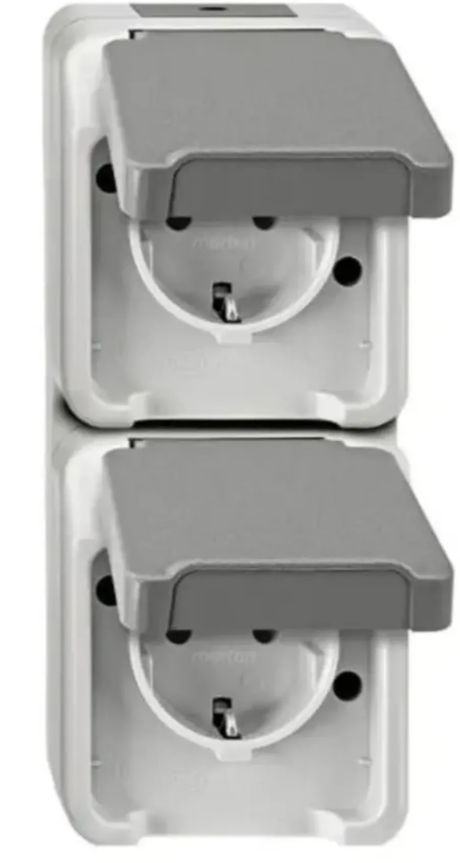 Buiten Schakelmateriaal|Opbouw Schakelmateriaal > Schneider Electric Aquastar spatwaterdicht Stopcontact Dubbel RA verticaal