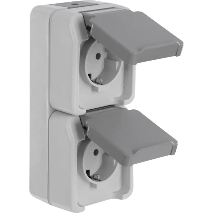 Buiten Schakelmateriaal|Opbouw Schakelmateriaal > Schneider Electric Aquastar spatwaterdicht Stopcontact Dubbel RA verticaal