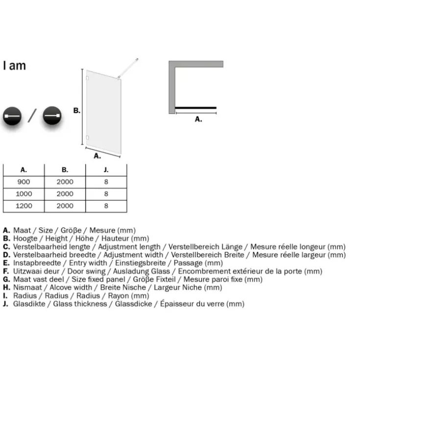Sealskin Inloopdouche A3 I AM 200x90 cm Chroom