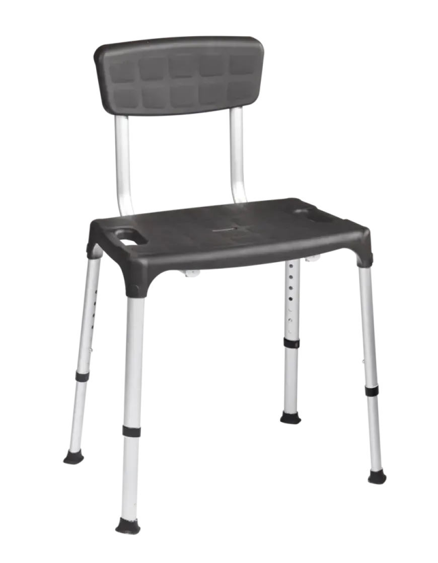Secucare douchestoel Quatrro met rugleuning verstelbaar Hoogte 39-54 cm zwart
