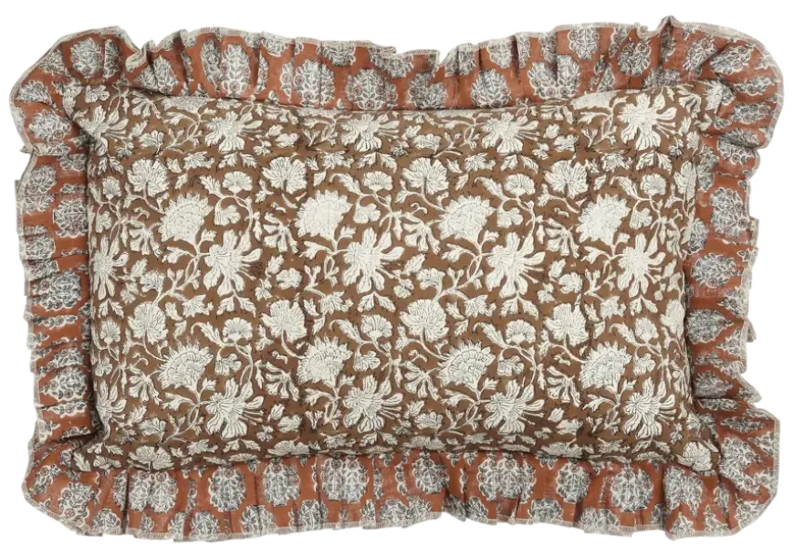Sierkussen bloemen donker bruin - l55xb35xh10cm