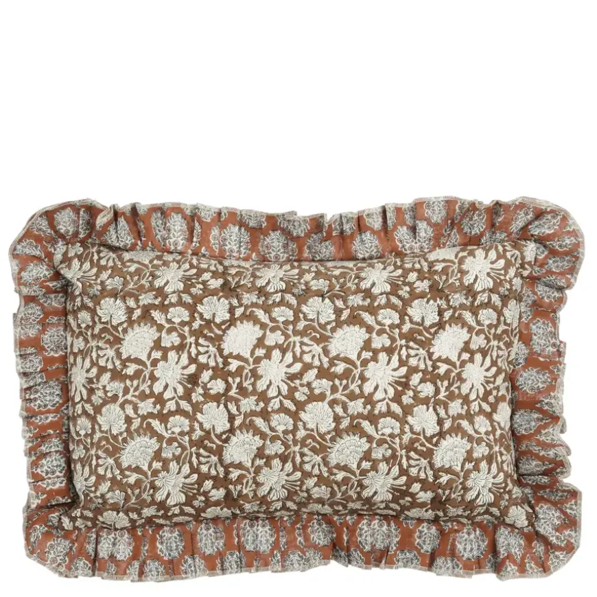 Sierkussen bloemen donker bruin - l55xb35xh10cm