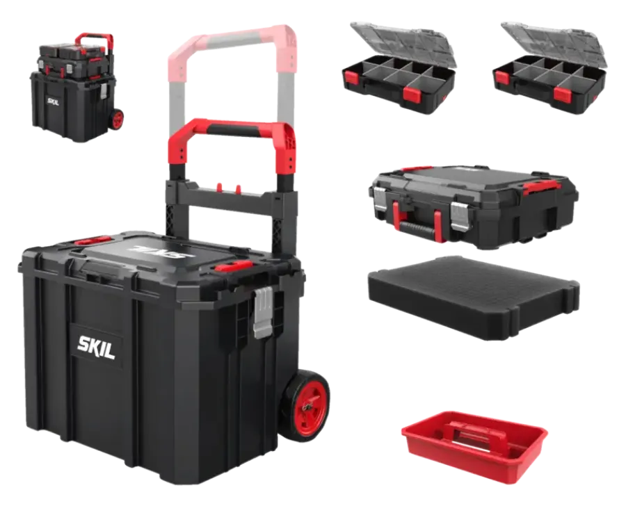 Gereedschapskisten & Opbergsystemen > SKIL Gereedschapswagen / gereedschapstrolley met 4-in-1 grote stapelbare gereedschapskoffer set