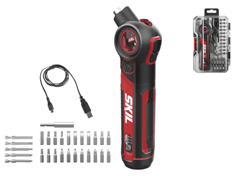 Boormachines|Schroevendraaiers > SKIL 4V accuschroevendraaier met kantelbare kop 2714GA (Incl. USB-C Lader, koffer en 28 accessoires)