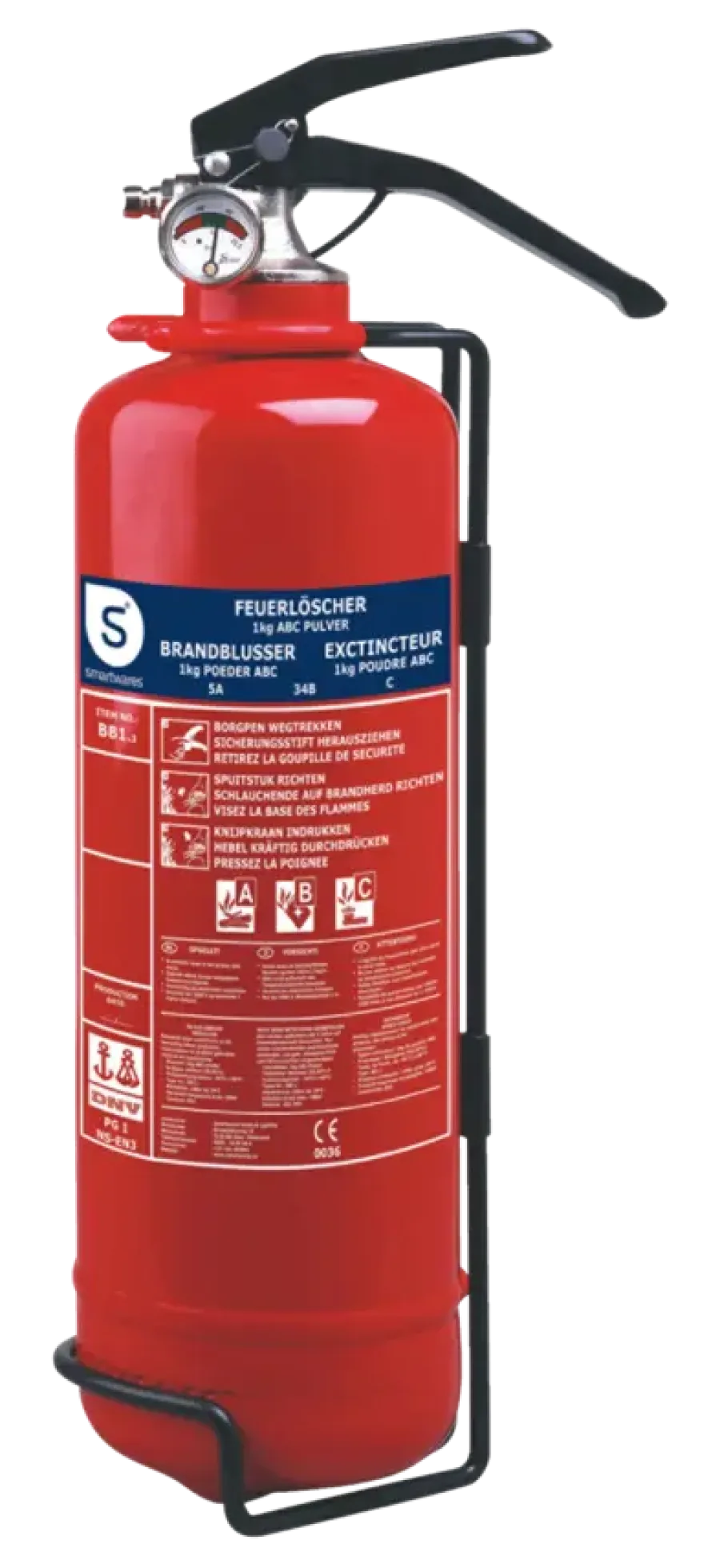 Brandblussers > Smartwares Brandblusser BB1 Poeder 1 kg Brandklasse ABC Inclusief Ophangbeugel