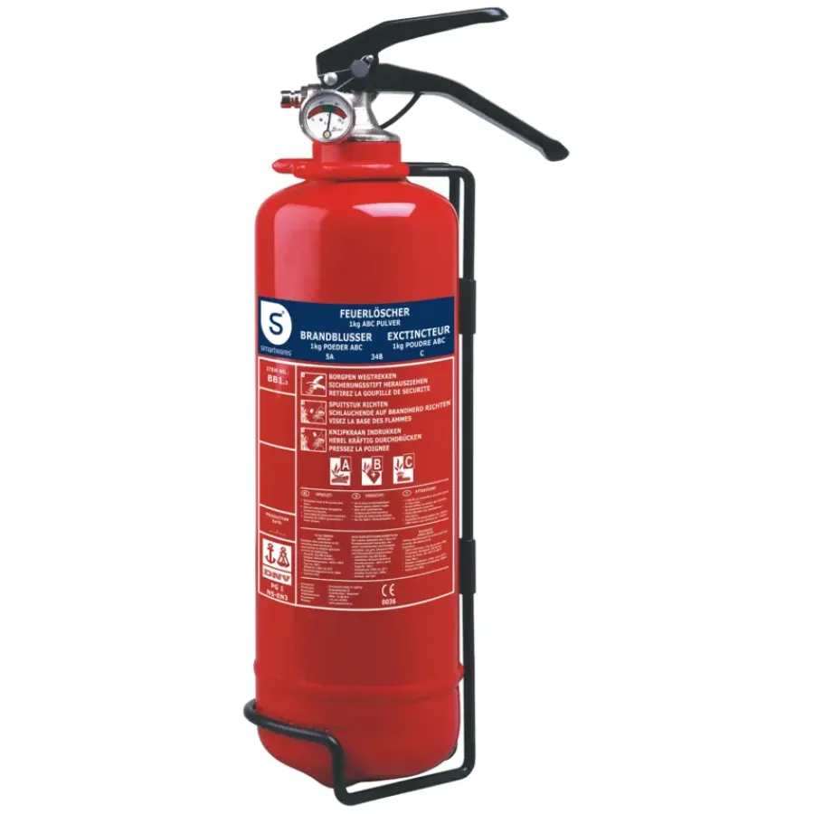 Brandblussers > Smartwares Brandblusser BB1 Poeder 1 kg Brandklasse ABC Inclusief Ophangbeugel