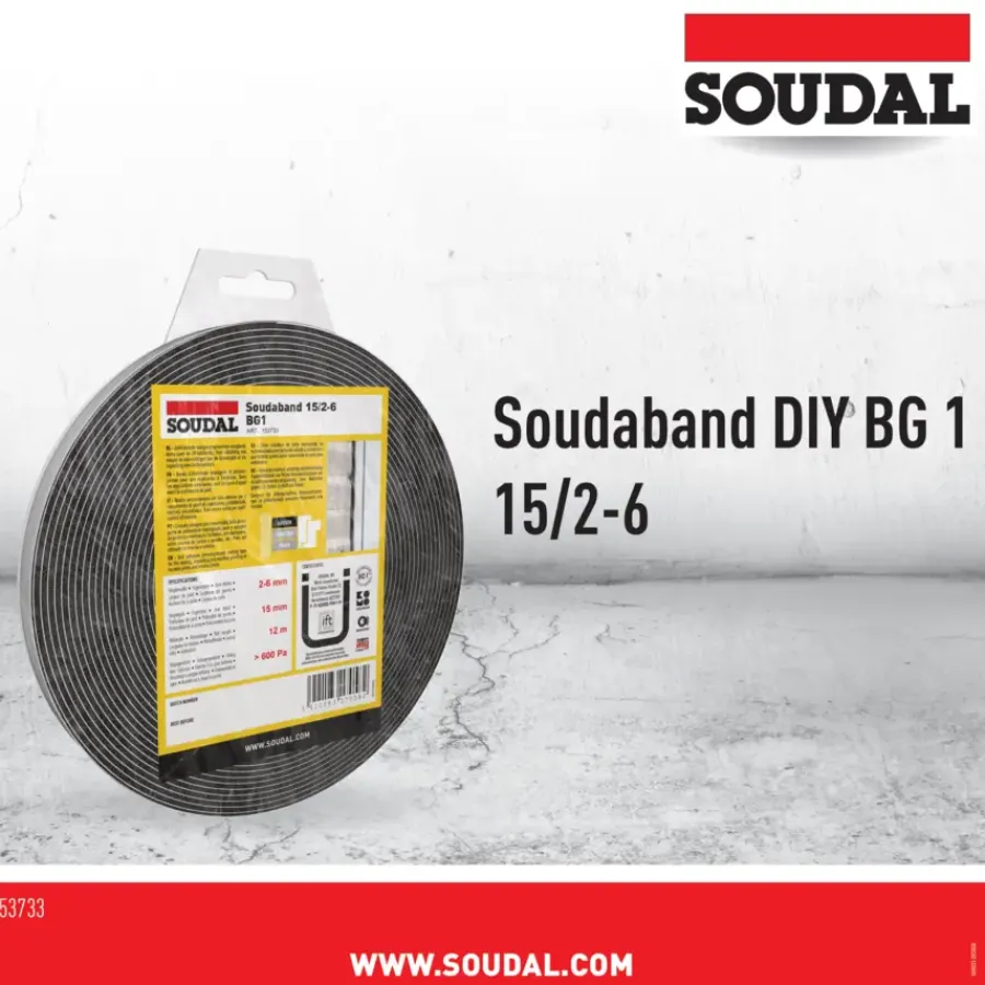 Overige Tape > Soudal gecomprimeerde zwelband 2-6mm, 15mm breed en 12m lang