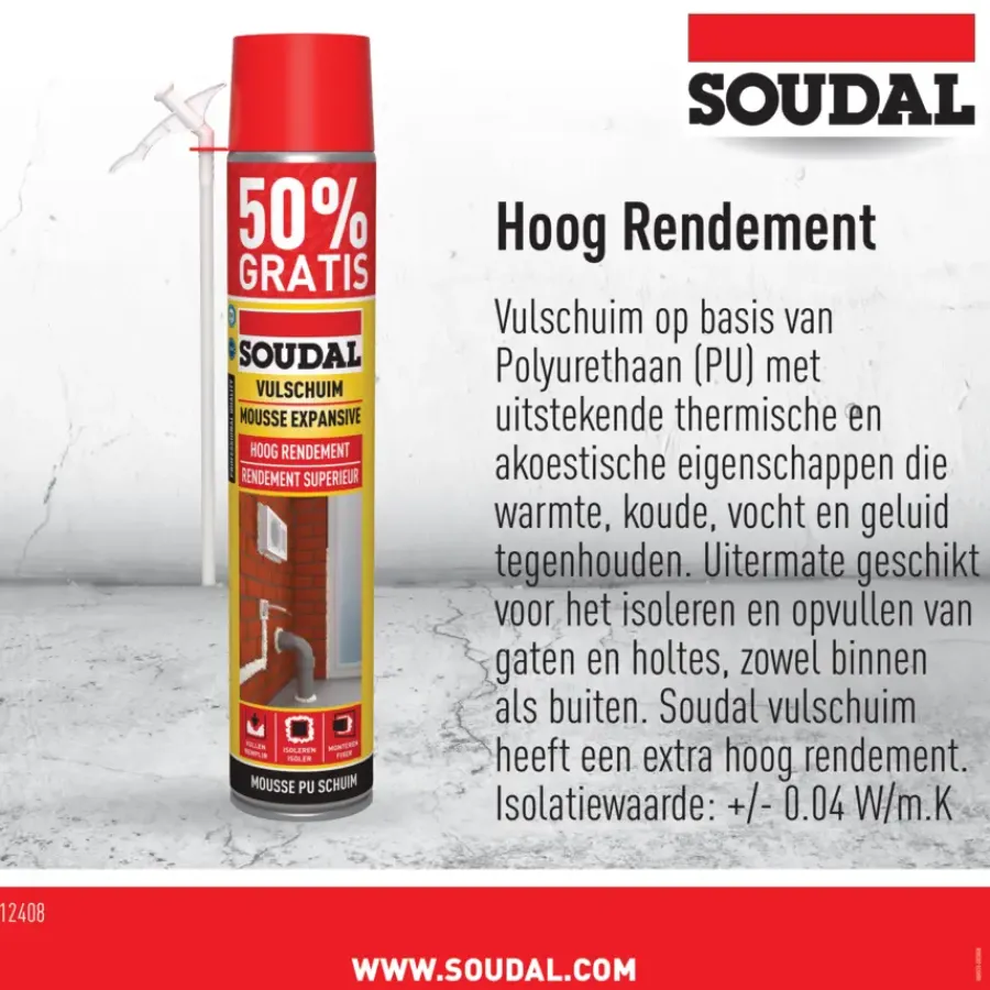 Isolatieschuim > Soudal PU-schuim 750 ml (250 ml gratis)