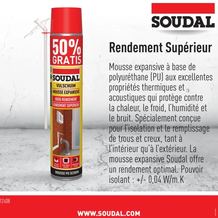 Isolatieschuim > Soudal PU-schuim 750 ml (250 ml gratis)