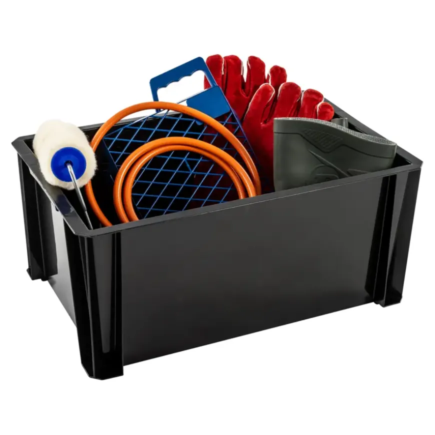 Stapelbare opbergbox Heavy Duty 36 liter zwart