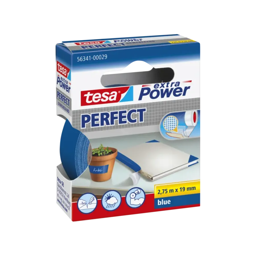 Overige Tape > Tesa Extra Power Perfect ducttape blauw 19 mm x 2,75 m