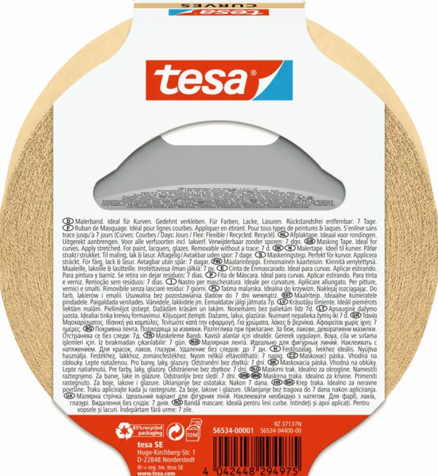 Afplaktape > Tesa flexibele afplakband voor rondingen 38 mm x 25 m