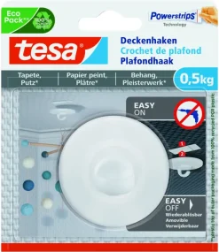 Tesa klevende plafondhaak voor behang en pleisterwerk wit 0,5 kg