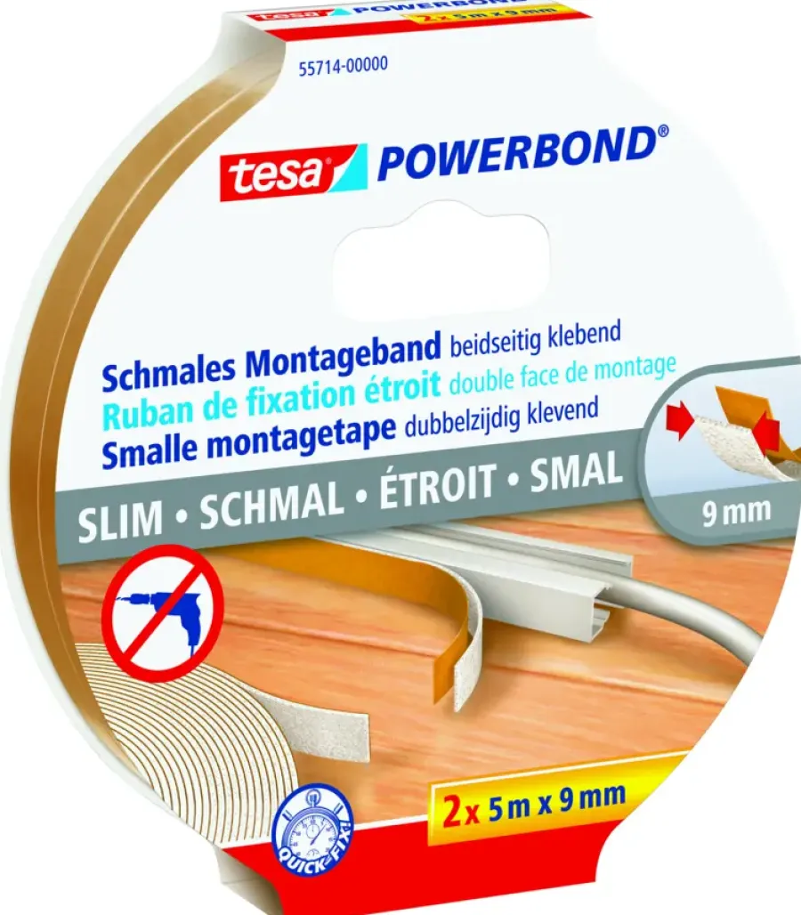 Montagetape > Tesa Powerbond montagetape smal 5 m x 9 mm (2 stuks)