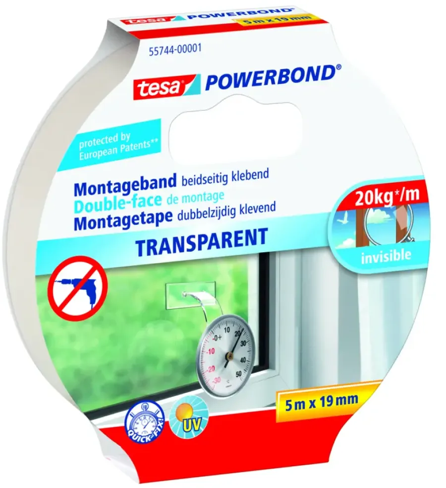 Montagetape > Tesa Powerbond montagetape transparant 19 mm x 5 m