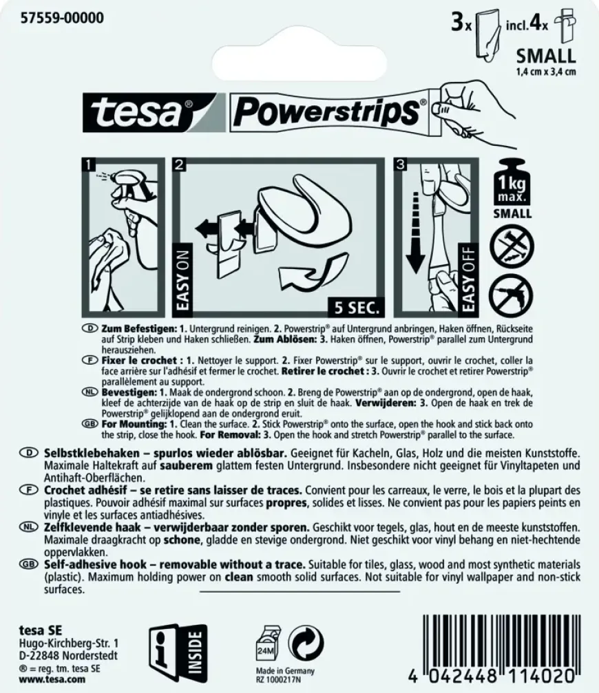 Tesa powerstrip haak trend wit 3 stuks