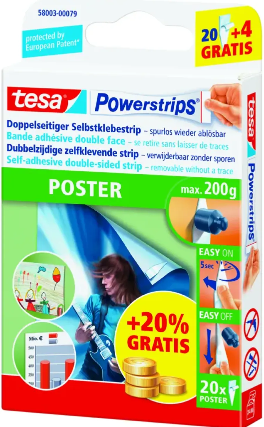 Montagetape > Tesa Powerstrip posterstrip wit (20 stuks)