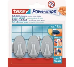 Tesa Powerstrips haak ovaal mat chroom 3 stuks