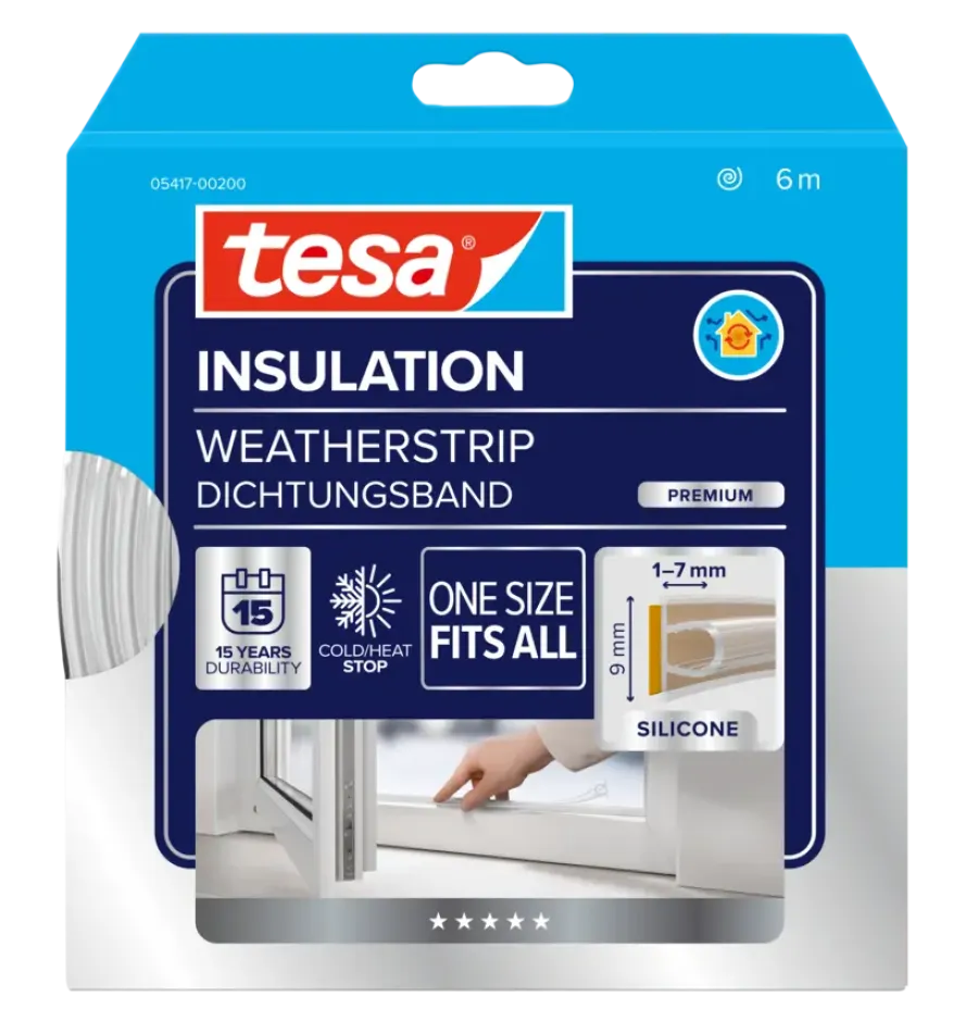 Tochtwering|Tochtstrips Deur > Tesa Premium Tochtband O-profiel zelfklevend transparant 6m