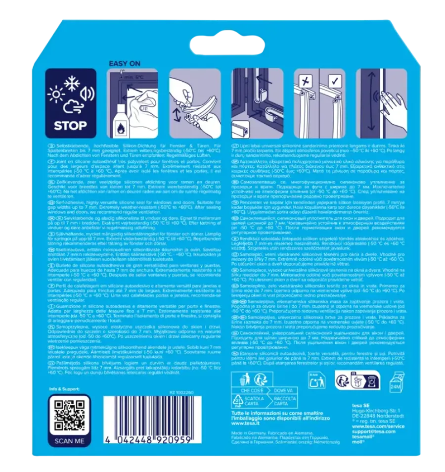 Tochtwering|Tochtstrips Deur > Tesa Premium Tochtband O-profiel zelfklevend transparant 6m