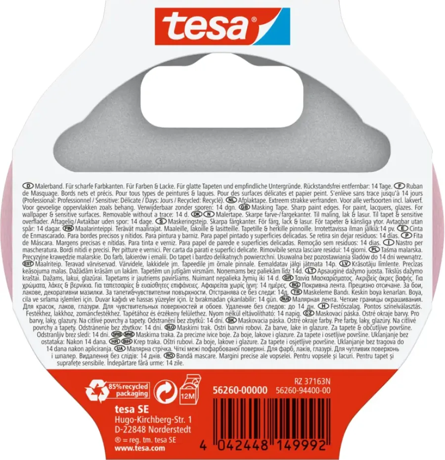 Afplaktape > Tesa Professional Sensitive schilderstape roze 25 mm x 25 m