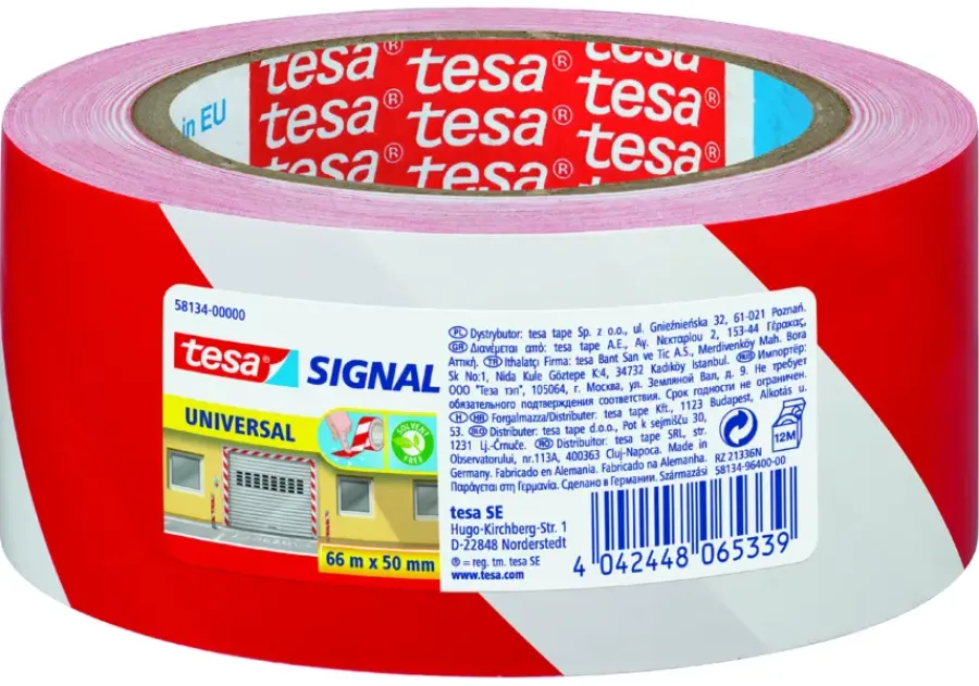 Overige Tape|Stickers, Borden & Magneten > Tesa Signal waarschuwingstape rood met wit 66 m x 50 mm