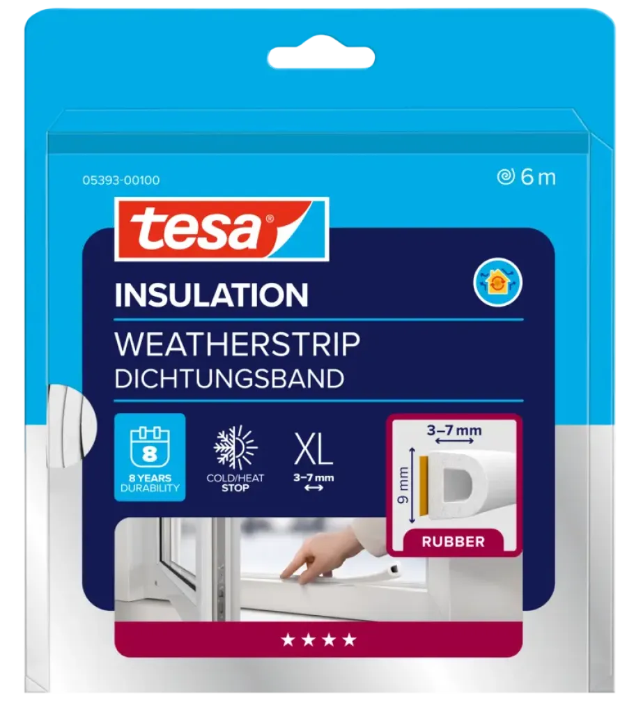 Tochtwering|Tochtstrips Deur > Tesa Tochtband D-profiel zelfklevend wit 6m