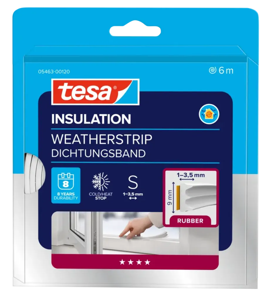 Tochtwering|Tochtstrips Deur > Tesa Tochtband E-profiel zelfklevend wit 6m