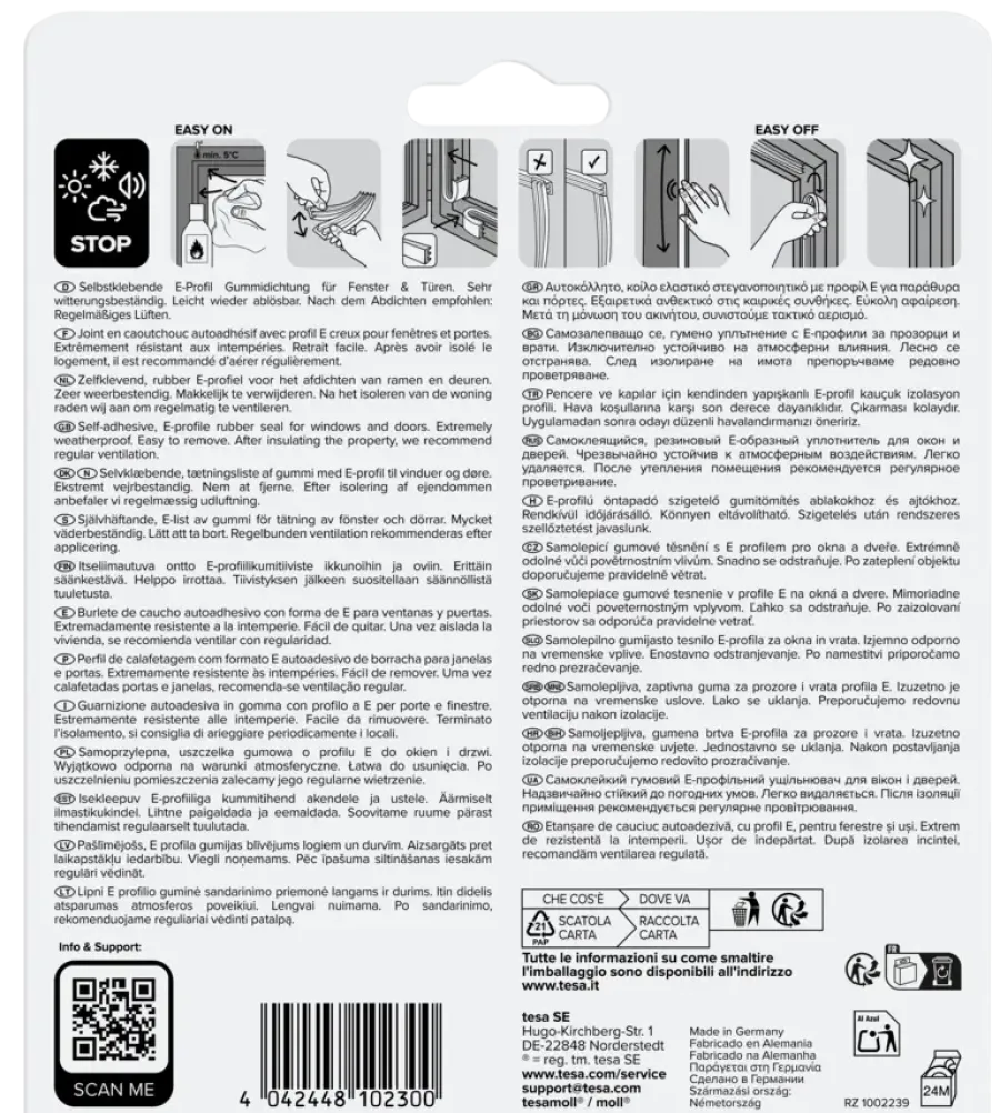 Tochtwering|Tochtstrips Deur > Tesa Tochtband E-profiel zelfklevend bruin 6m