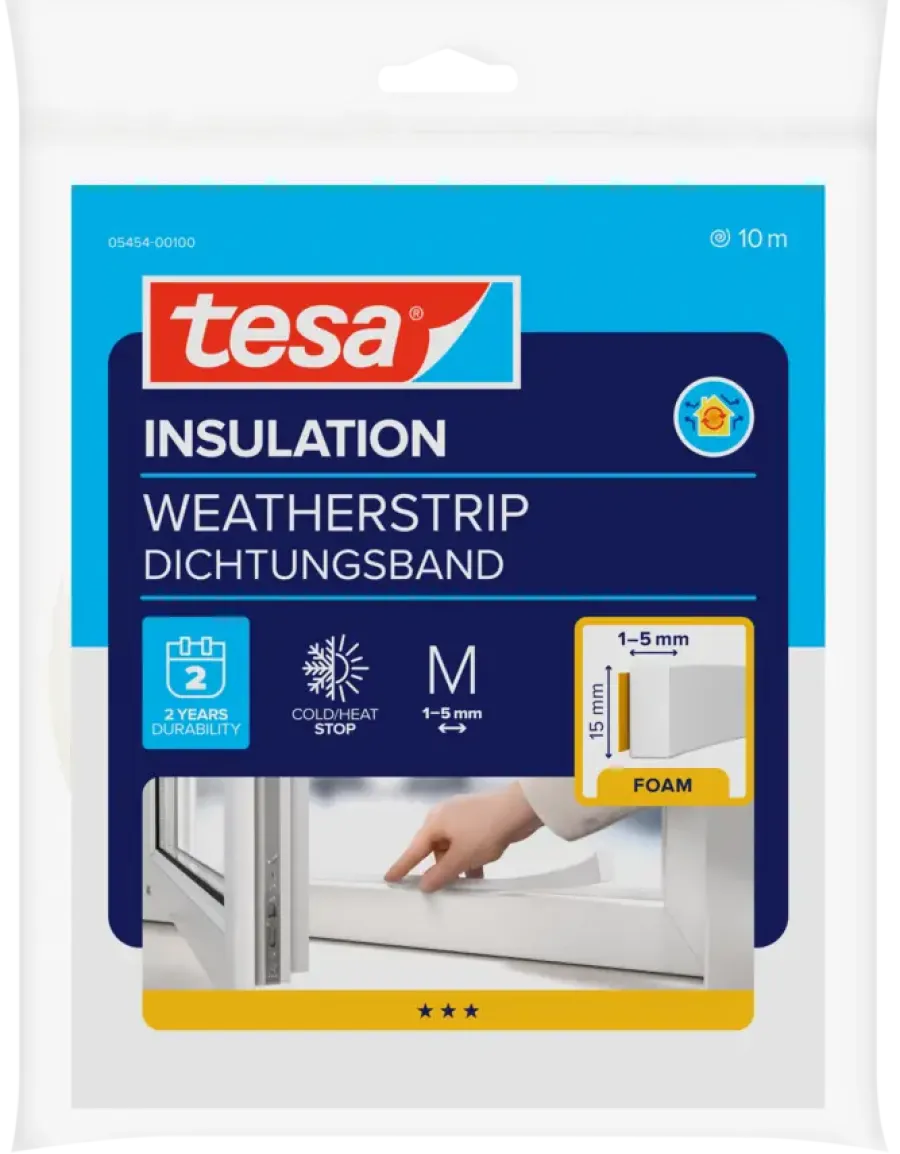 Tochtwering|Tochtstrips Deur > Tesa Tochtband I-profiel zelfklevend wit 15mm x 10m