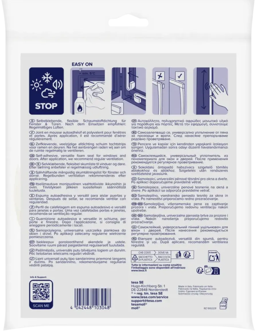 Tochtwering|Tochtstrips Deur > Tesa Tochtband I-profiel zelfklevend wit 15mm x 10m