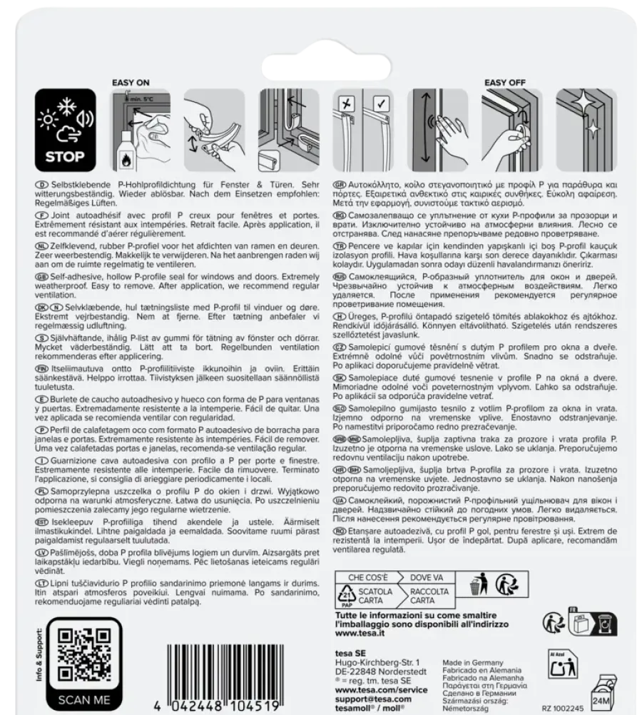 Tochtwering|Tochtstrips Deur > Tesa Tochtband P-profiel zelfklevend bruin 6m