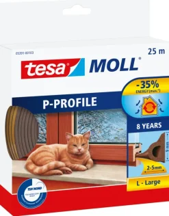 Tochtwering|Tochtstrips Deur > Tesa Tochtband P-profiel zelfklevend bruin 25m