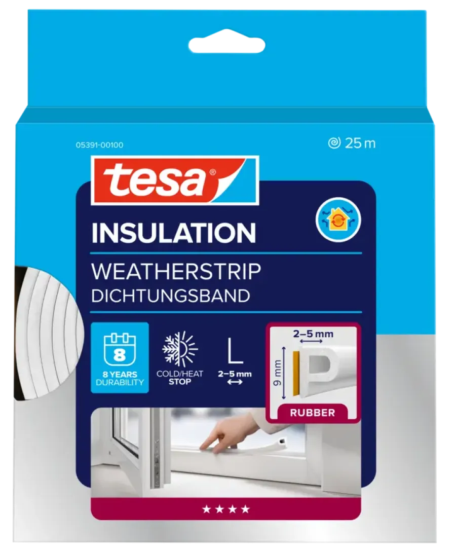 Tochtwering|Tochtstrips Deur > Tesa Tochtband P-profiel zelfklevend wit 25m