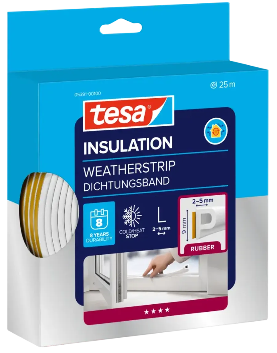 Tochtwering|Tochtstrips Deur > Tesa Tochtband P-profiel zelfklevend wit 25m