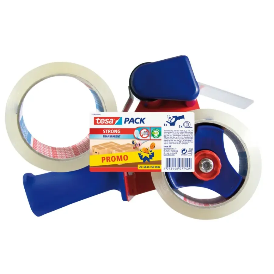 Verpakkingstape > Tesa verpakkingstape 2 rollen met afroller 50 mm x 66 m