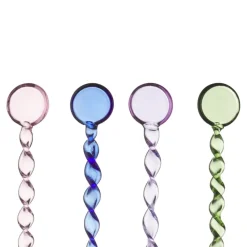 Theelepel glas set van 4 roze, blauw, paars en groen