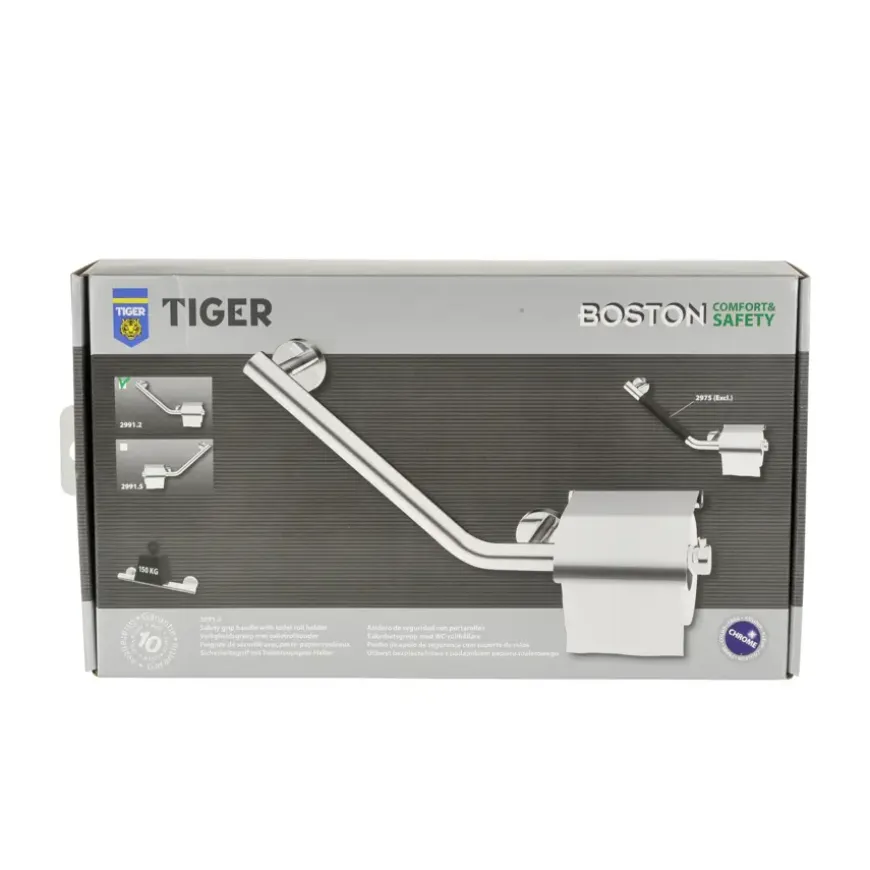 Tiger Boston Comfort en Safety toiletrolhouder met steun links chroom
