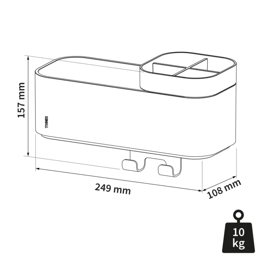 Tiger Opbergbakje 2-store met handdoekhaak en tandenborstelhouder 25 cm zwart