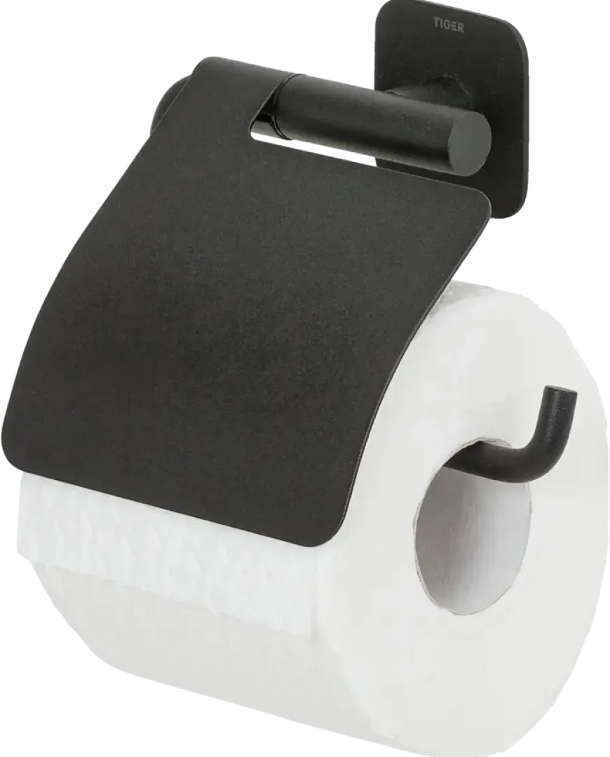 Tiger toiletrolhouder Colar met klep Zwart