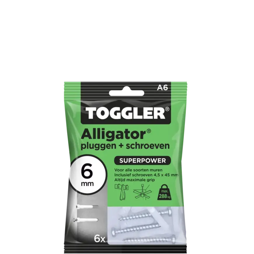 Toggler Alligatorplug 6mm met schroef 6 st.