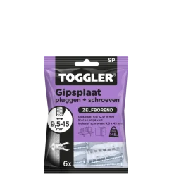 Toggler gipsplaatplug SP 9.5-15 mm met schroeven 6 stuks