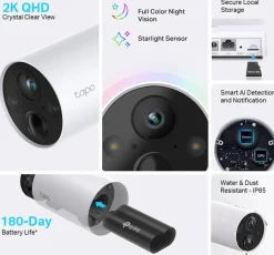 Elektronische Beveiliging > Tapo TP-Link TC420S2 2x beveiligingscamera's voor buiten 2.5K Ultra HD met batterij