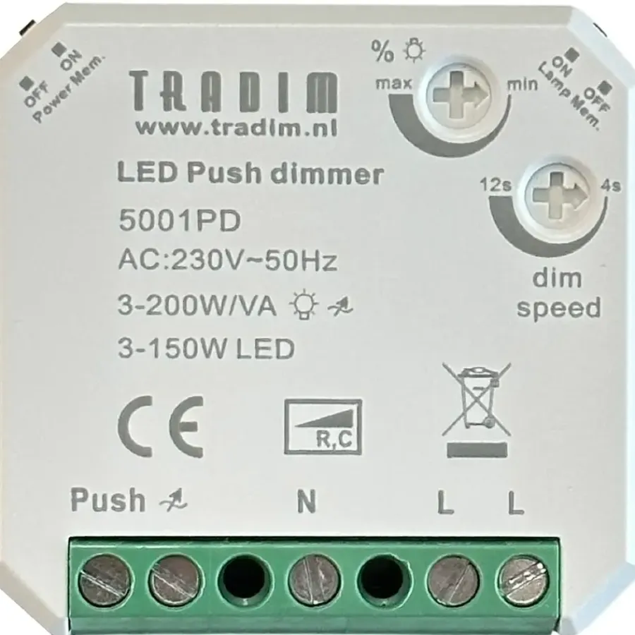 Dimmers|Inbouw Schakelmateriaal > Tradim LED Pulsdimmer 3-200W