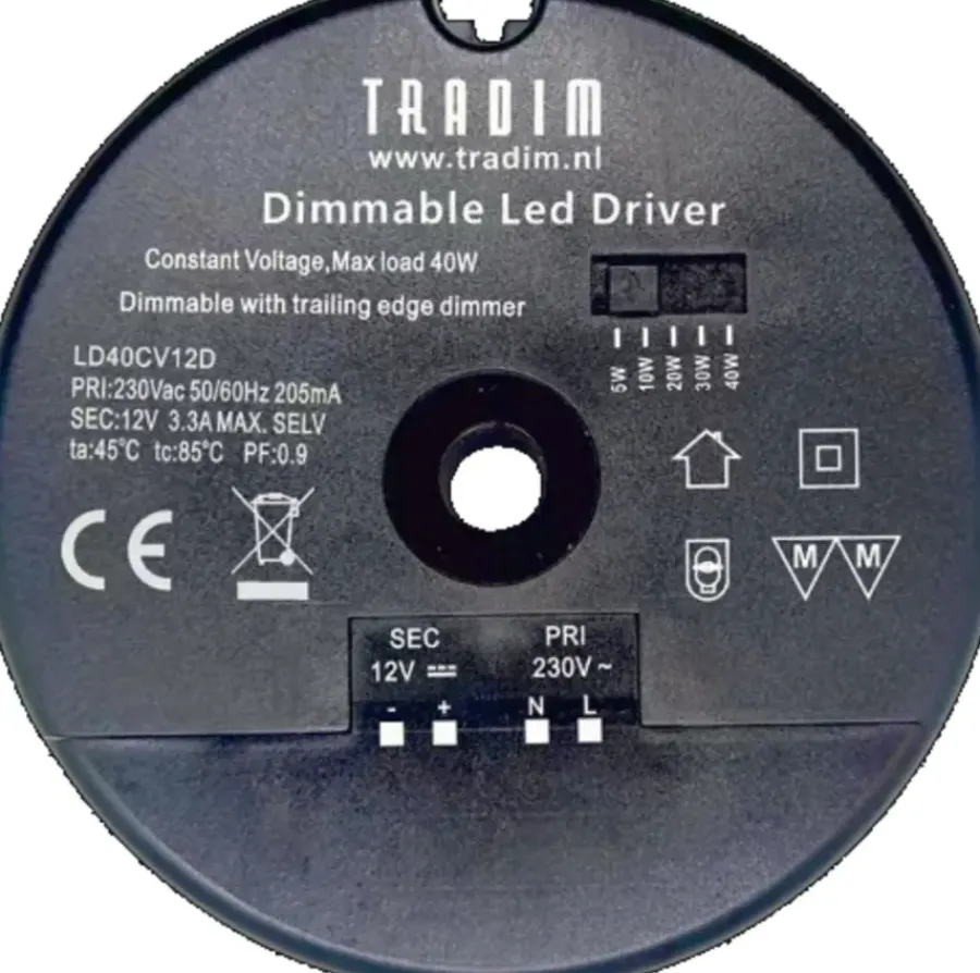 Dimmers > Tradim 12V Dimbare Led Driver Rond 40W