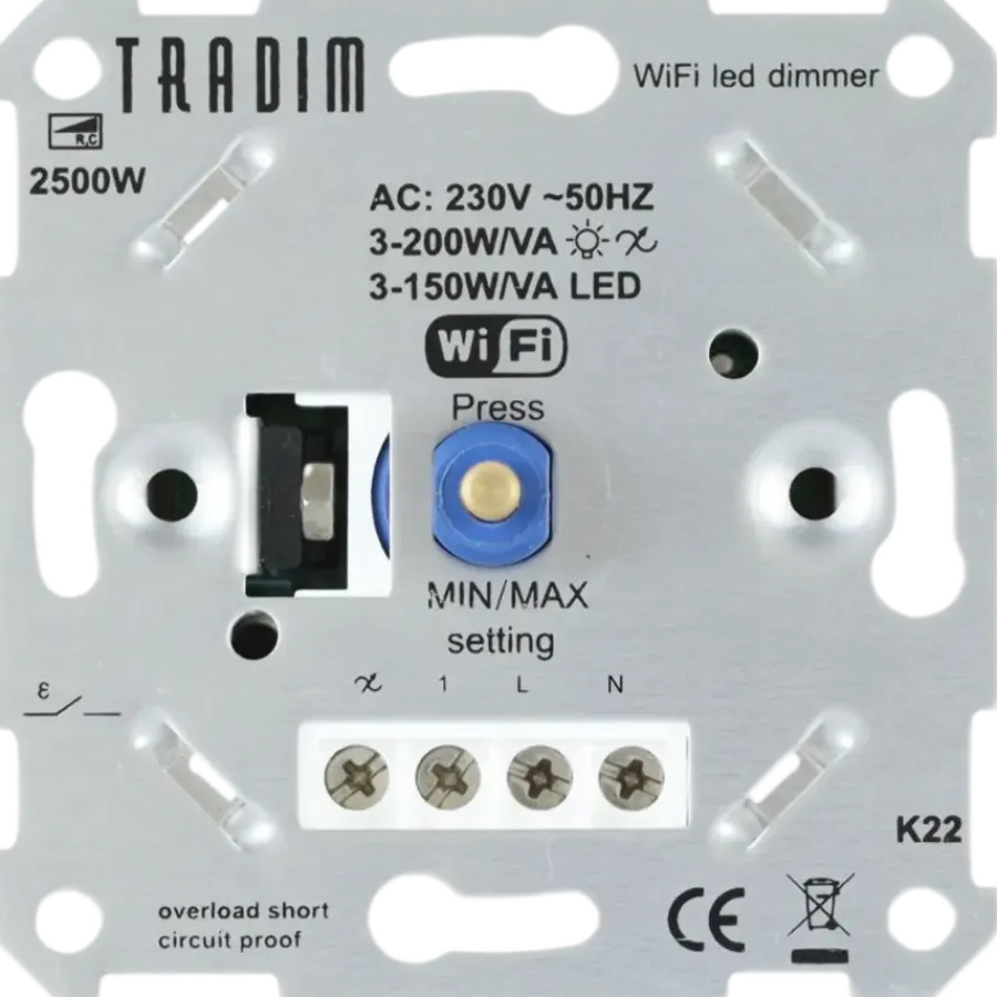 Dimmers|Inbouw Schakelmateriaal > Tradim Wifi muurdimmer 3-200W/VA